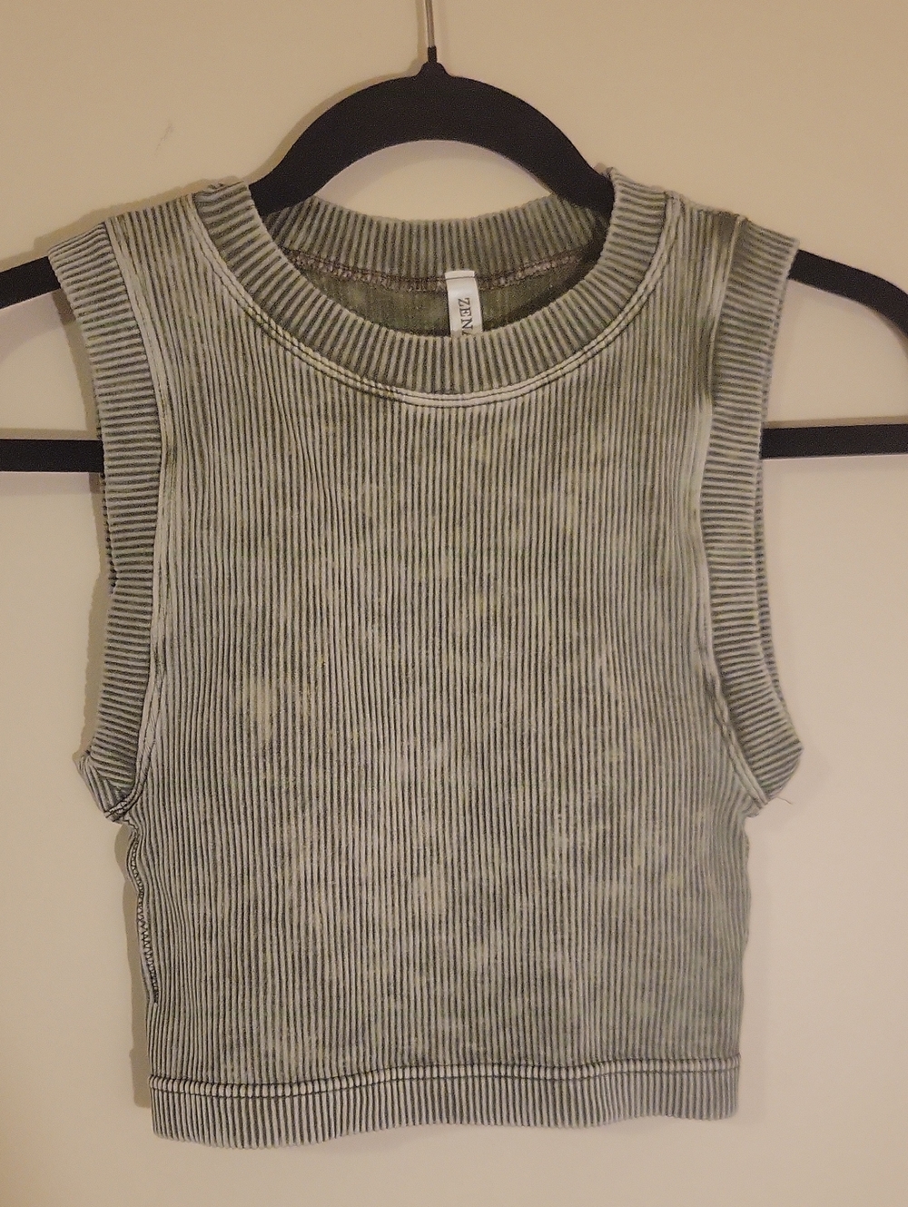 #32 Zenana Outfitters Olive Wash Ribbed Sleeveless Crop Tank